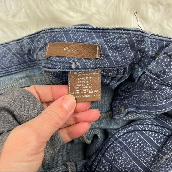 Paige Pico Dark Wash Button Flap Distressed Bootcut Jeans - Picture 6 of 7